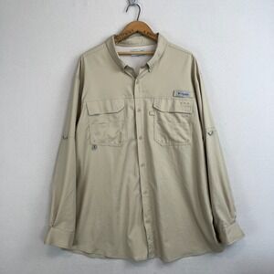 Columbia PFG Blood Guts Mens Vented Fishing Long Sleeve‎ Shirt XXL 2XL Tan Beige